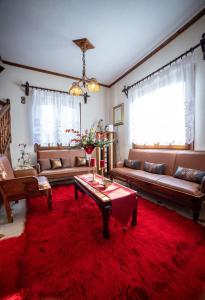 Villa Pallas的带沙发和红色地毯的客厅