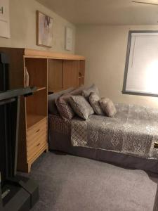匹兹堡Cuddys Place的一间卧室配有一张床、梳妆台和电视。