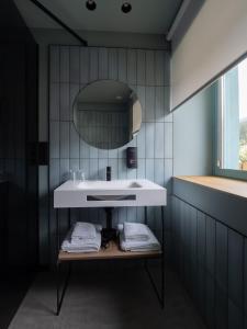 阿拉萨特-蒙德拉贡Casa rural Goiko Errota landetxea的一间带水槽和镜子的浴室