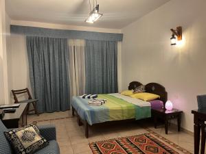 马萨阿拉姆Deep Ashri的一间卧室配有一张床、一张桌子和一张沙发