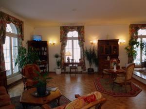 因特拉肯大陆中央酒店的客厅配有家具和窗户。