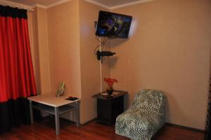 克列缅丘格Spacious apartment with balcony的一间带椅子和墙上电视的房间