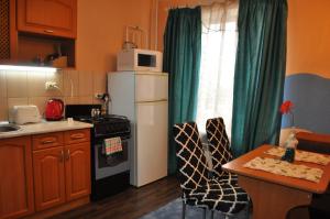 克列缅丘格Spacious apartment with balcony的小厨房配有白色冰箱和桌子