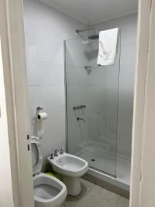 贝纳多图埃托Apart hotel Magda的带淋浴、卫生间和盥洗盆的浴室