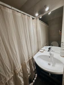 门多萨Departamento confortable的一间带水槽和淋浴帘的浴室