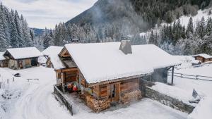 莫尔济讷Chalet Le R'Posiao的小木屋,屋顶上积雪