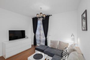 克拉科夫Black&White的带沙发和电视的客厅
