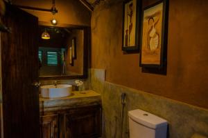 蒂瑟默哈拉默加加蜜蜂雅拉酒店的一间带卫生间、水槽和镜子的浴室