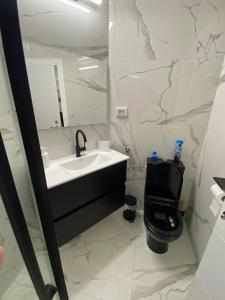 阿什杜德Sima Suite 2的浴室设有黑色的卫生间和水槽。