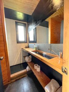 QueilénEl Coo Lodge的一间带水槽和镜子的浴室