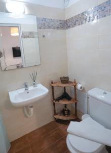 费拉Fira Central Apartments with Veranda的一间带水槽、卫生间和镜子的浴室