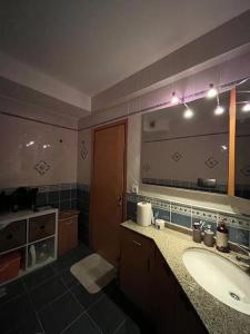 伊斯坦布尔3+1,villa, 10min to KadıköyPier的一间带水槽和大镜子的浴室