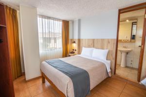 阿雷基帕Casa Villa Arequipa的一间卧室配有床和水槽,还有一间浴室