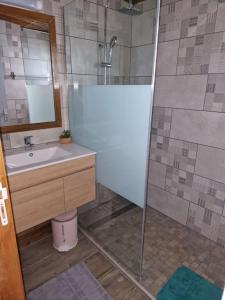珀蒂蒂勒Appartement océan Esparon的带淋浴和盥洗盆的浴室
