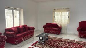 亚历山大فيلا محمد بدر的客厅配有两张红色的沙发和一张桌子