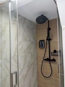 利戈尔塞姆Très bel appartement type loft de 40 m2 dans maison avec parking privatif的带淋浴的浴室(带玻璃淋浴间)