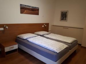 特伦托Agriturismo La Decima的一间卧室配有一张带木制床头板的床