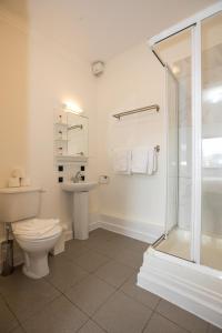 都柏林IFSC Townhouse Apartments的带淋浴、卫生间和盥洗盆的浴室