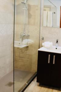 波连萨港Tuent的一间带玻璃淋浴和水槽的浴室
