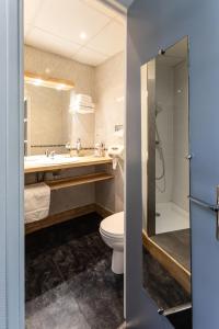 阿尔比公园的啤酒屋酒店的浴室配有卫生间、盥洗盆和淋浴。
