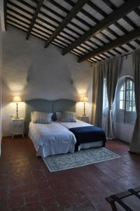 圣塔克里斯蒂纳阿鲁Masia Can Pitu的一间卧室配有一张大床和两盏灯