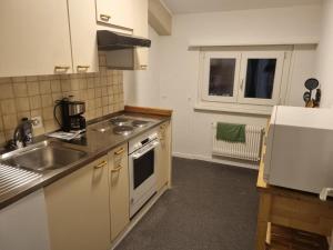 Sennwald24-7 Rooms的厨房配有水槽和炉灶 顶部烤箱