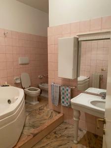 罗马VHOMETREVI的粉红色的浴室设有水槽和卫生间