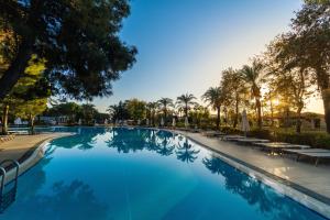 拉瑞儿童概念绿色宫殿IC酒店的一座棕榈树和蓝色海水游泳池