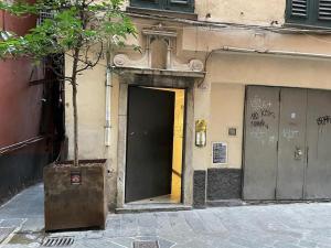 热那亚Cuore blu的门上贴着涂鸦的建筑物