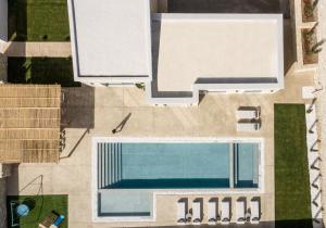 AchladesAyali Villa II, a divine luxury homestay, By ThinkVilla的大楼旁游泳池的顶部景色