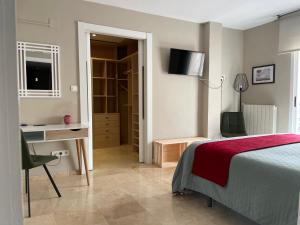 格拉纳达San Miguel B&B Granada的一间卧室配有一张床、一张桌子和一把椅子