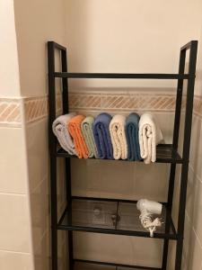 布拉格Aparthotel City 5的浴室内带毛巾的毛巾架
