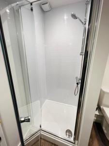 赫里福德Apartment 5 Sullivan House的浴室里设有玻璃门淋浴