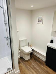 赫里福德Apartment 6 Sullivan House的白色的浴室设有卫生间和淋浴。