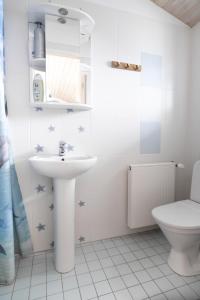 HiiessaareRoograhu guesthouse&resto的白色的浴室设有水槽和卫生间。