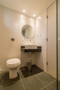 里约热内卢Casa Do Gato Cinzento的一间带卫生间、水槽和镜子的浴室