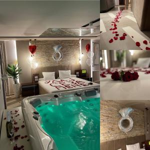 诺维萨德Spa Pleasure Apartman的酒店客房 - 带一张床和热水浴缸