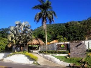埃尔扎伊诺Villa Cata Hotel的一条有路的房子前面的棕榈树