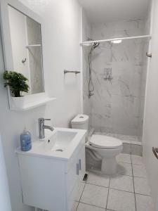 圣胡安San Juan Apartments的白色的浴室设有卫生间和水槽。