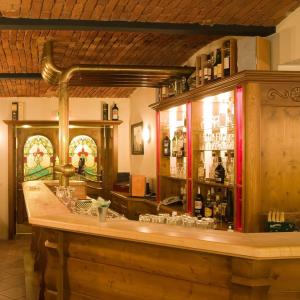 霍亨斯泰因-埃尔恩斯塔尔Hotel DREI SCHWANEN - Ristorante Due Fratelli的酒吧配有带酒瓶的吧台