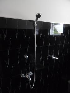 米瑞莎米里萨山景别墅假日公园的黑色瓷砖浴室内的淋浴