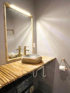 胡志明市Song Anh Indochina Studios Pasteur的一间带水槽和镜子的浴室