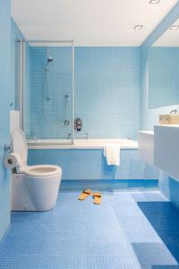 布雷斯肯斯米利阿诺酒店的一间带卫生间、淋浴和2个拖鞋的浴室