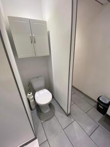 Fleury-sur-AndelleMaison de ville的一间带卫生间和摊位的小浴室