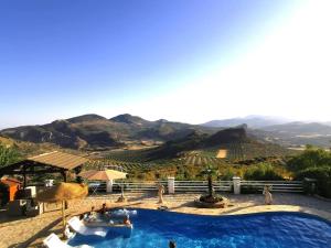 TózarMagical Andalusian Vacation "Los Arcos"的享有葡萄园景致的大型游泳池