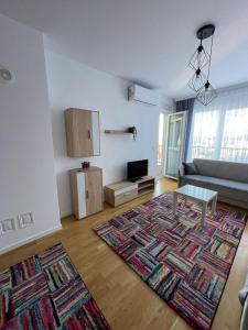 佩奇Lovely apartment in Peja Citycenter的带沙发和地毯的客厅