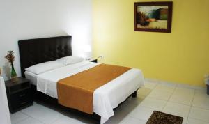 卡利Hotel Parque del Perro的一间卧室,卧室内配有一张大床