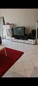 哈勒maison de vacances的一间带电视和红色地毯的客厅