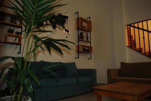 康考迪亚Pura Vida Concordia的客厅配有蓝色沙发和植物