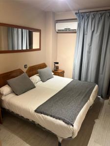 萨拉戈萨阿雷纳尔旅馆 的一间卧室设有一张大床和一个窗户。